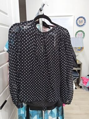J. Crew Black Sheer Polka Dot Blouse